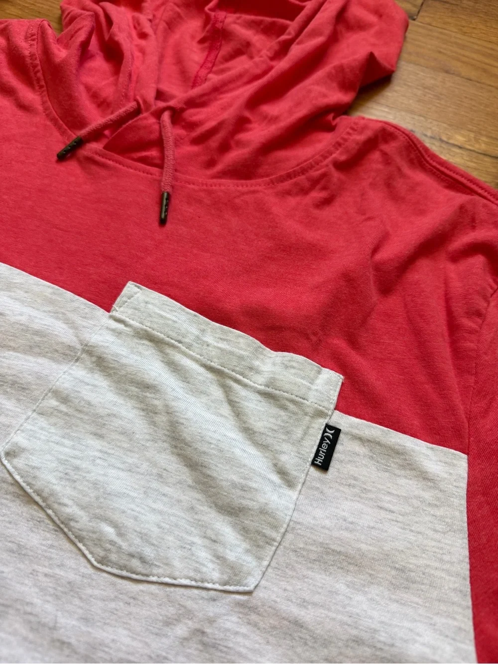 Hurley Men’s Heathered Red and Grey Two-Tone Pullover Hooded Sweater